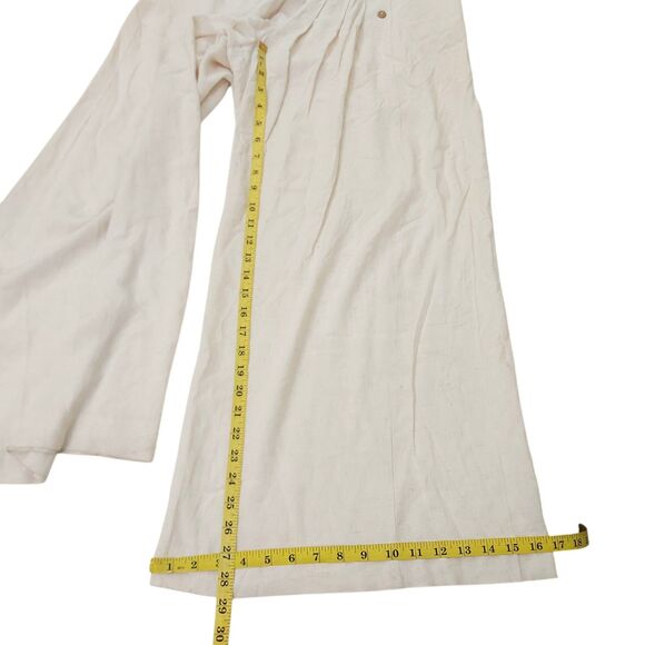 ILLA ILLA Wide Leg Back Bow Pants Womens Small Beige Front Button Pleated Boho - Picture 10 of 12